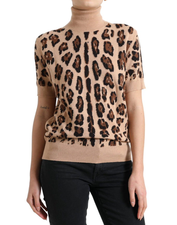 Dolce & Gabbana Beige Leopard Print Wool Turtleneck Top - Ellie Belle