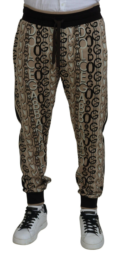 Dolce & Gabbana Beige Logo Print Cotton Jogger Pants - Ellie Belle