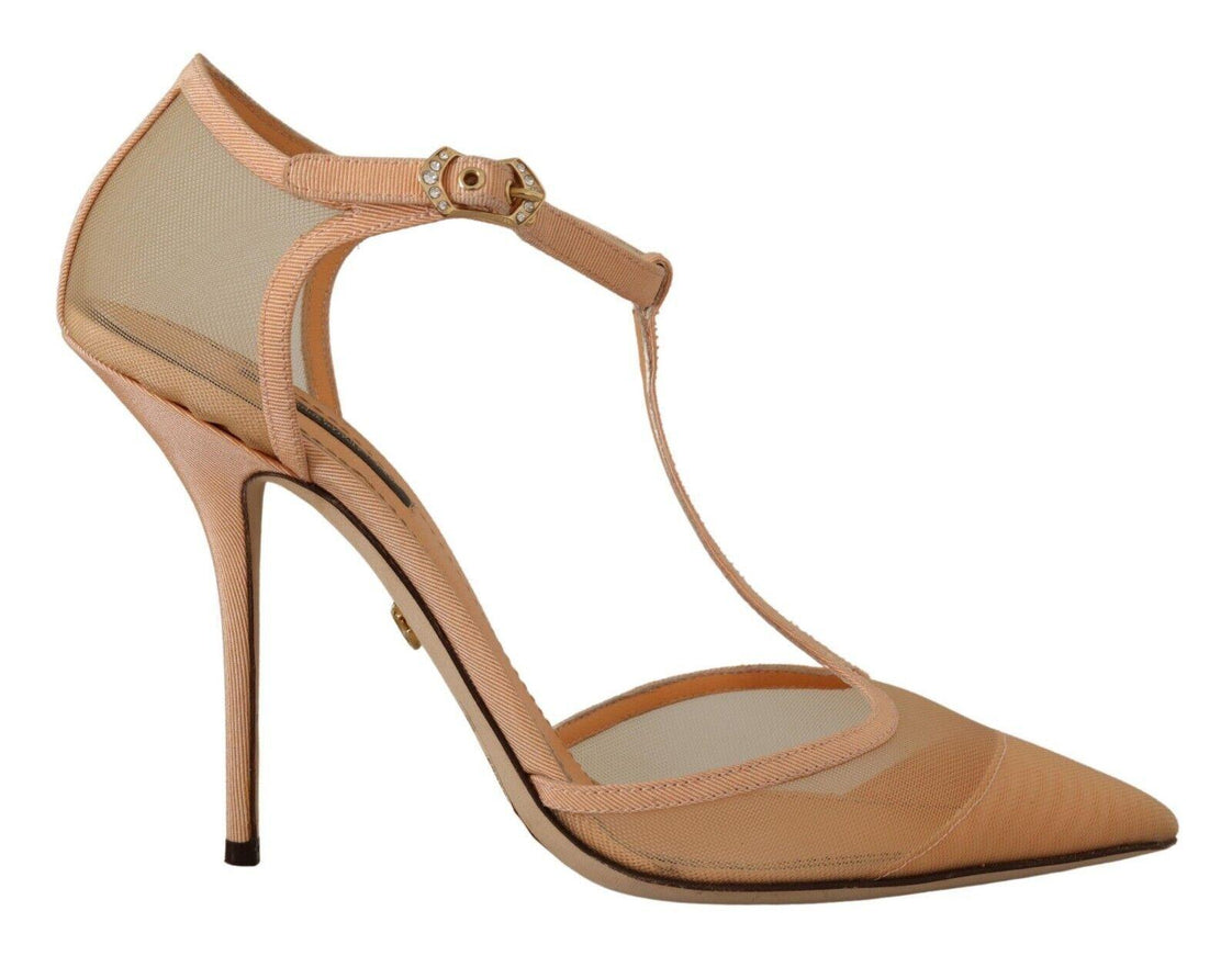 Dolce & Gabbana Beige Mesh T-strap Stiletto Heels Pumps Shoes - Ellie Belle