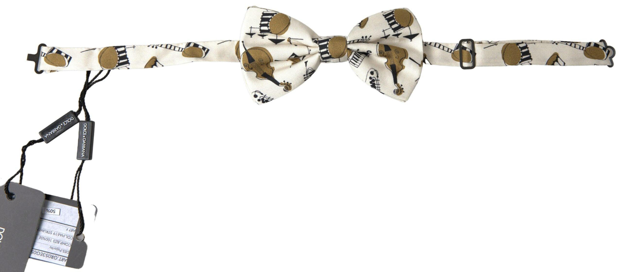 Dolce & Gabbana Beige Musical Instrument Print Neck Papillon Bow Tie - Ellie Belle