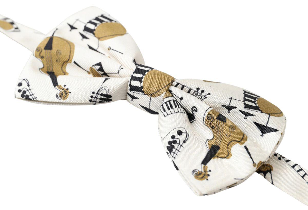 Dolce & Gabbana Beige Musical Instrument Print Neck Papillon Bow Tie - Ellie Belle