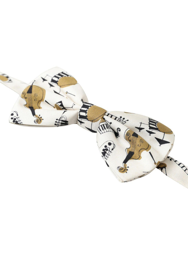 Dolce & Gabbana Beige Musical Instrument Print Neck Papillon Bow Tie - Ellie Belle