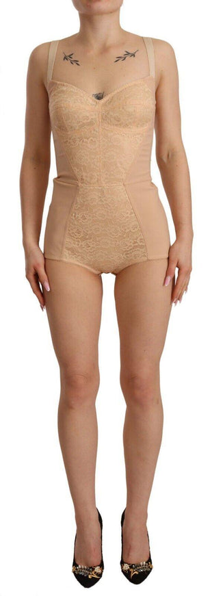 Dolce & Gabbana Beige Nylon Floral Lace Bodysuit Underwear - Ellie Belle