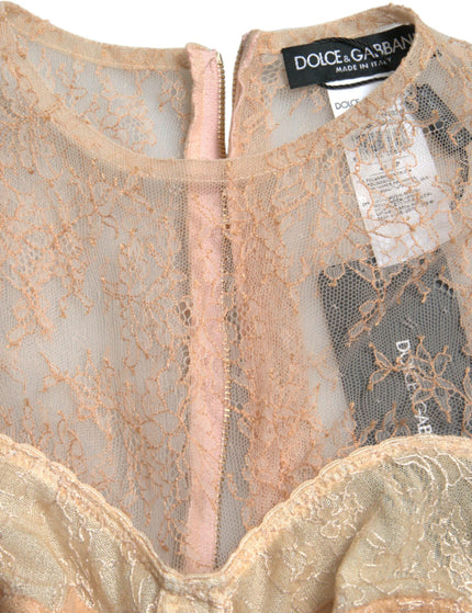 Dolce & Gabbana Beige Nylon Floral Lace Bustier Cropped Top - Ellie Belle