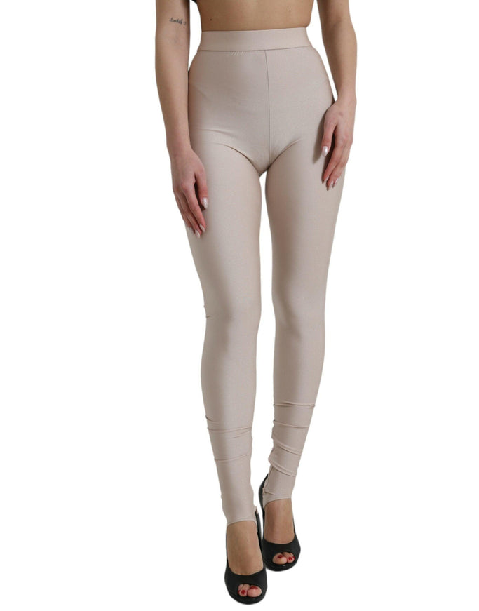 Dolce & Gabbana Beige Nylon Stretch Slim Leggings Pants - Ellie Belle