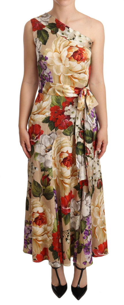 Dolce & Gabbana Beige One Shoulder Floral Mid Length Dress - Ellie Belle