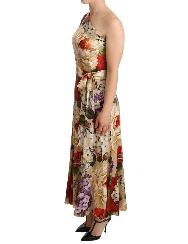 Dolce & Gabbana Beige One Shoulder Floral Mid Length Dress - Ellie Belle