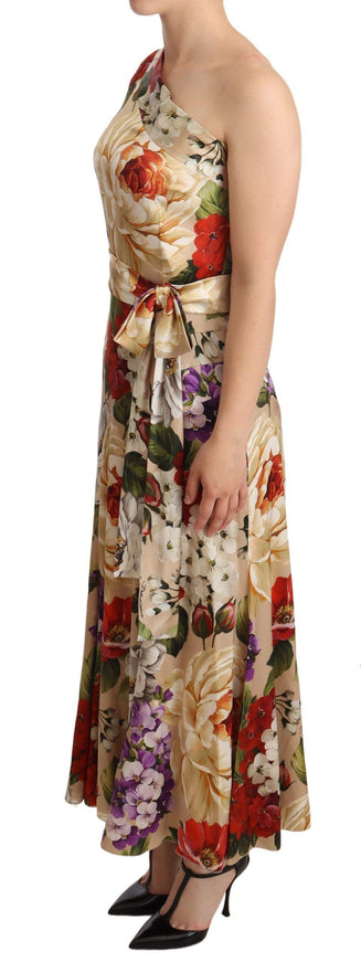 Dolce & Gabbana Beige One Shoulder Floral Mid Length Dress - Ellie Belle