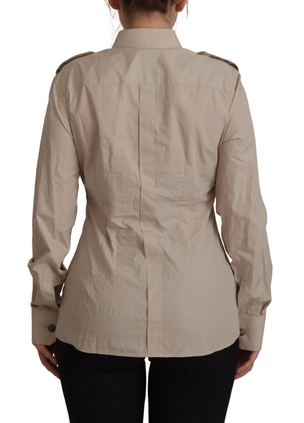 Dolce & Gabbana Beige Poplin Safari Fitted Pocket Collared Shirt - Ellie Belle