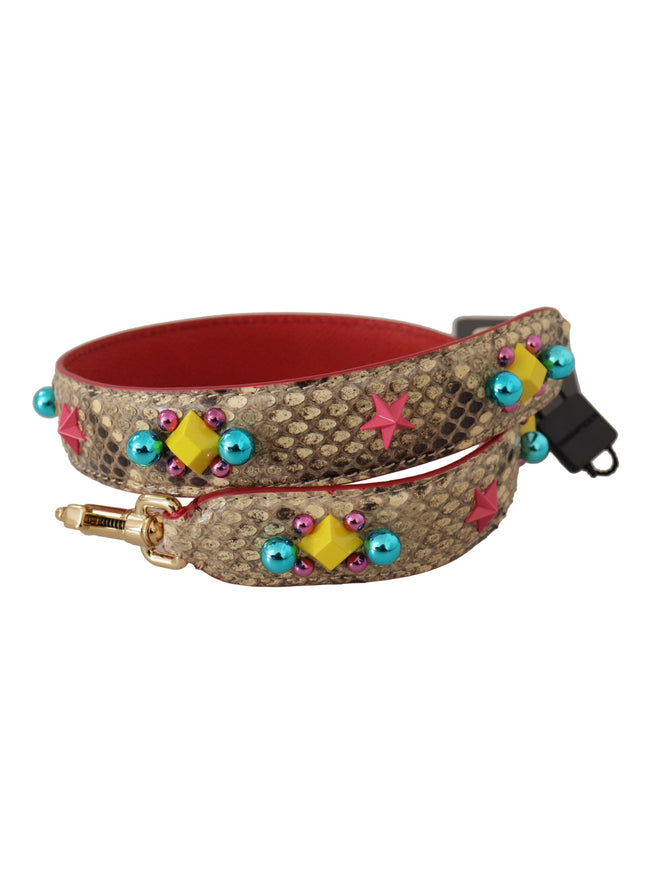 Dolce & Gabbana Beige Python Leather Crystals Shoulder Strap - Ellie Belle