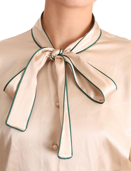Dolce & Gabbana Beige Ribbon Silk Stretch Top Blouse - Ellie Belle