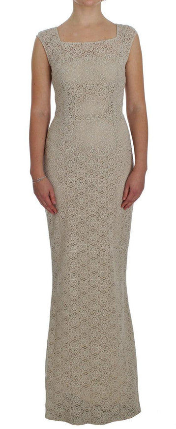 Dolce & Gabbana Beige Ricamo Cutout Cotton Sheath Dress