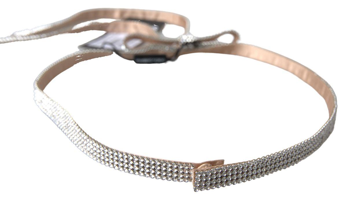 Dolce & Gabbana Beige Silk Clear Crystal Bow Waist Belt - Ellie Belle