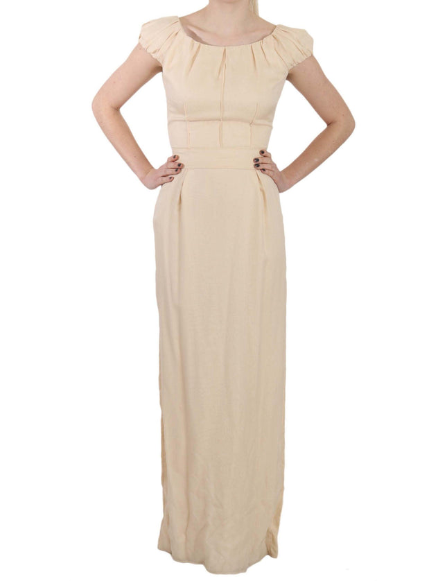 Dolce & Gabbana Beige Silk Column Cap Sleeve Gown Dress - Ellie Belle