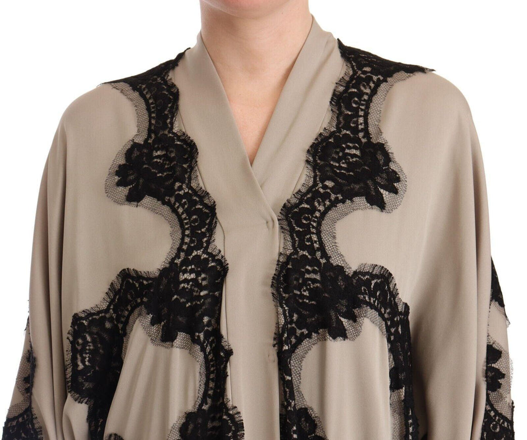 Dolce & Gabbana Beige Silk Lace Abaya Long Kaftan Dress - Ellie Belle