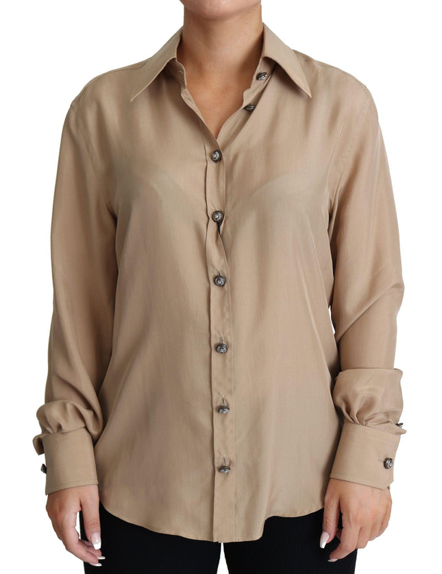 Dolce & Gabbana Beige Silk Shirt Decorative Buttons Top - Ellie Belle