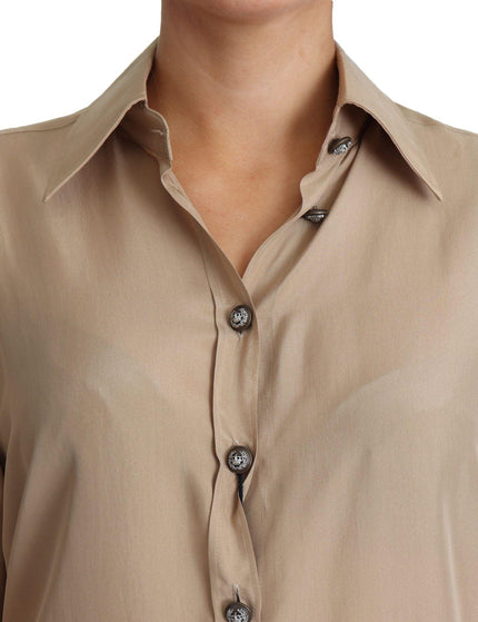 Dolce & Gabbana Beige Silk Shirt Decorative Buttons Top - Ellie Belle