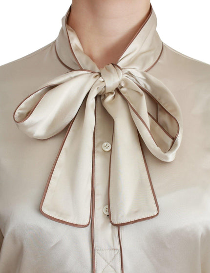 Dolce & Gabbana Beige Sleeve Top Queen Silk Satin Blouse - Ellie Belle