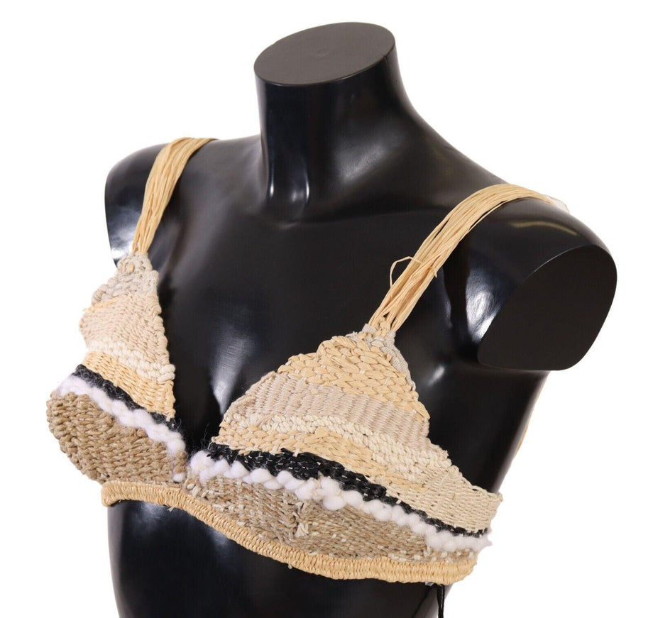 Dolce & Gabbana Beige Straw Raffia Woven Crochet Cover Up Top - Ellie Belle