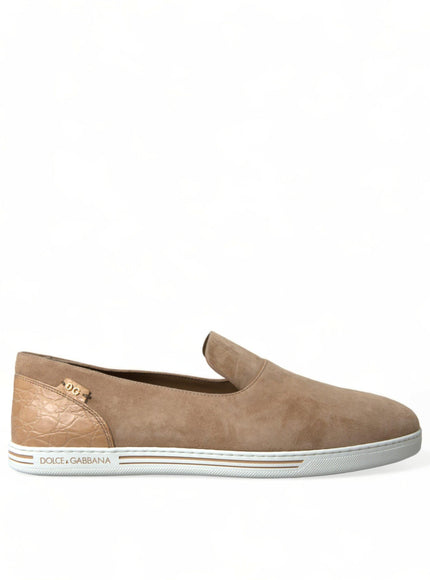 Dolce & Gabbana Beige Suede Caiman Men Loafers Slippers Shoes