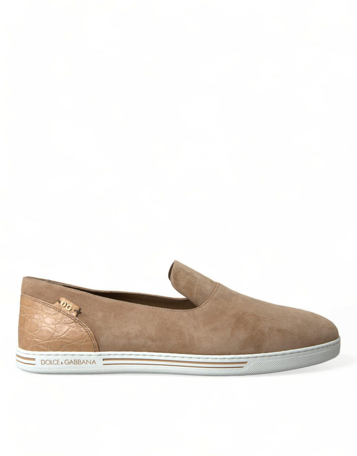 Dolce & Gabbana Beige Lambskin & Caiman Leather Men’s Loafers