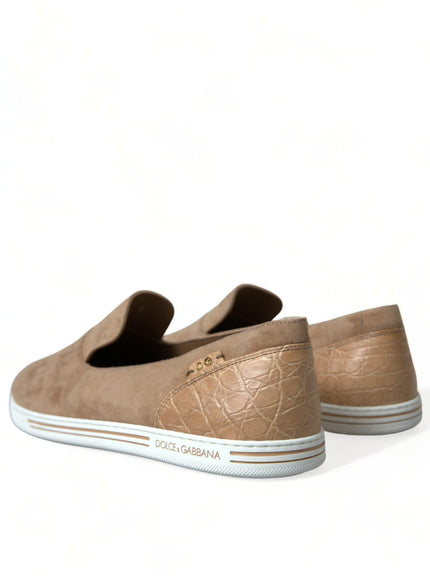 Dolce & Gabbana Beige Suede Caiman Men Loafers Slippers Shoes
