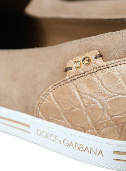 Dolce & Gabbana Beige Suede Caiman Men Loafers Slippers Shoes - Ellie Belle