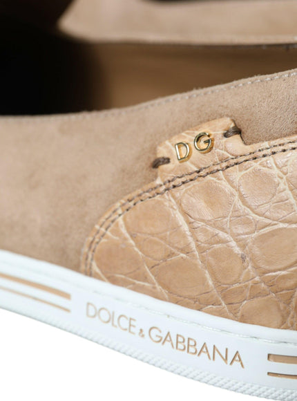 Dolce & Gabbana Beige Suede Caiman Men Loafers Slippers Shoes