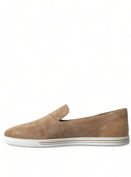 Dolce & Gabbana Beige Suede Caiman Men Loafers Slippers Shoes