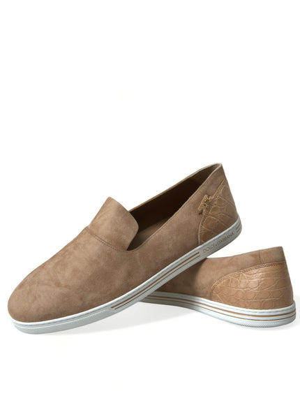 Dolce & Gabbana Beige Suede Caiman Men Loafers Slippers Shoes