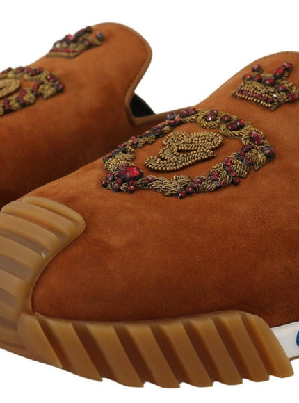 Dolce & Gabbana Beige Suede Crystal Slides Sandals Flats NS1 Shoes - Ellie Belle