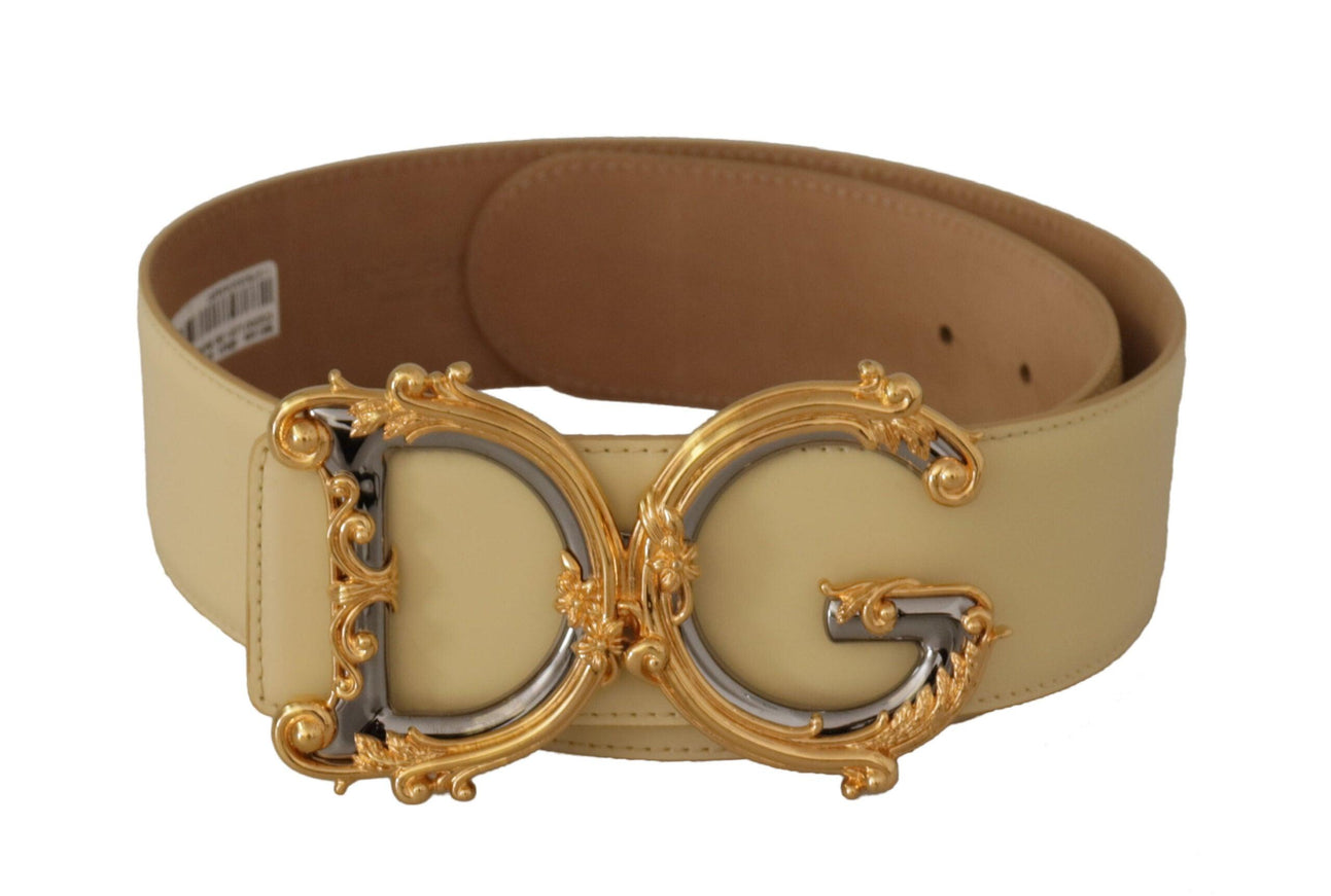 Dolce & Gabbana Beige Wide Waist Leather DG Logo Baroque Buckle Belt - Ellie Belle