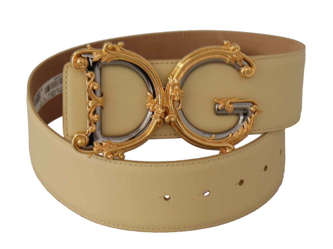 Dolce & Gabbana Beige Wide Waist Leather DG Logo Baroque Buckle Belt - Ellie Belle