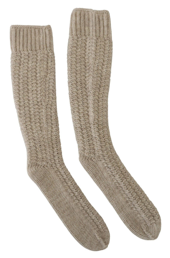 Dolce & Gabbana Beige Wool Knit Calf Long Women Socks - Ellie Belle