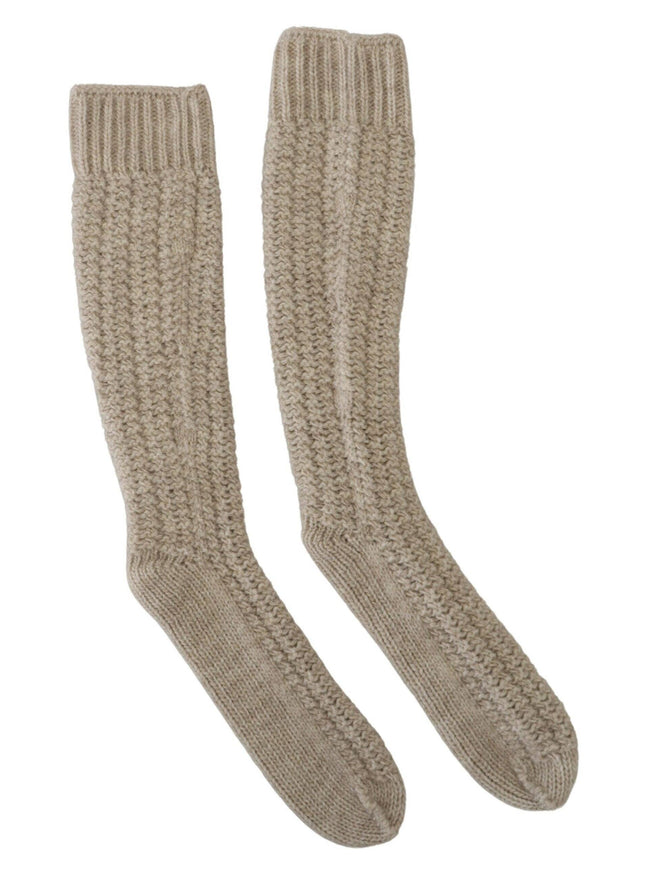 Dolce & Gabbana Beige Wool Knit Calf Long Women Socks - Ellie Belle