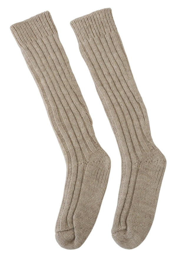 Dolce & Gabbana Beige Wool Knit Calf Long Women Socks - Ellie Belle