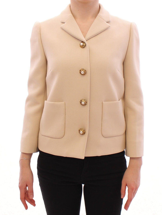 Dolce & Gabbana Beige Wool Pearl Button Jacket Blazer Coat