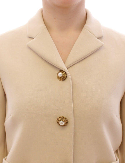 Dolce & Gabbana Beige Wool Pearl Button Jacket Blazer Coat