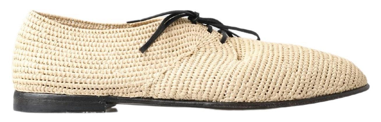 Dolce & Gabbana Beige Woven Lace Up Casual Derby Shoes - Ellie Belle