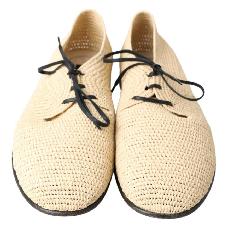 Dolce & Gabbana Beige Woven Lace Up Casual Derby Shoes - Ellie Belle