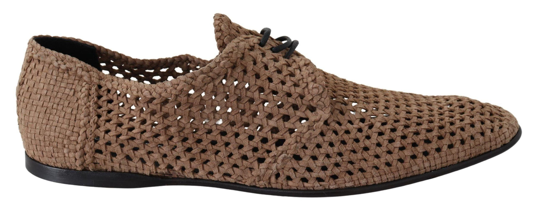 Dolce & Gabbana Beige Woven Suede Derby Leather Mens Shoes - Ellie Belle