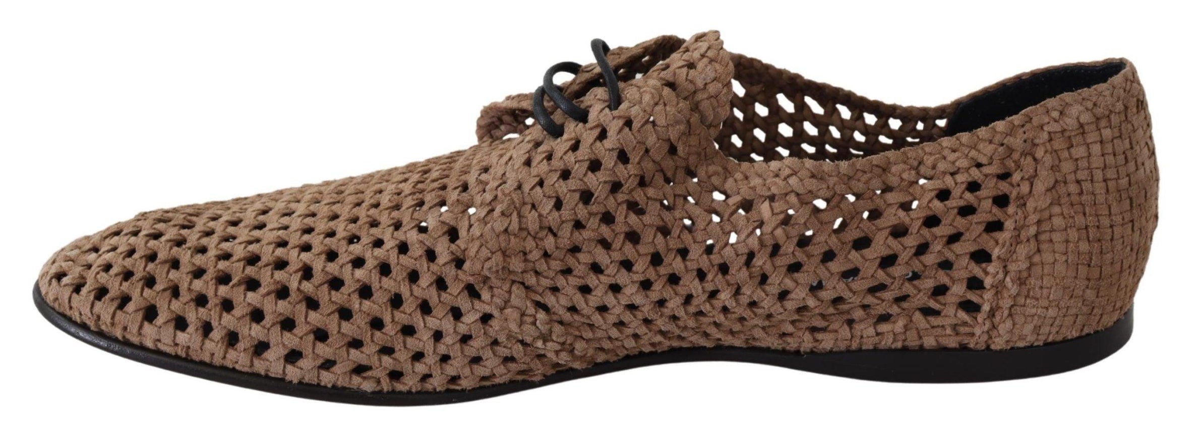 Dolce & Gabbana Beige Woven Suede Derby Leather Mens Shoes - Ellie Belle