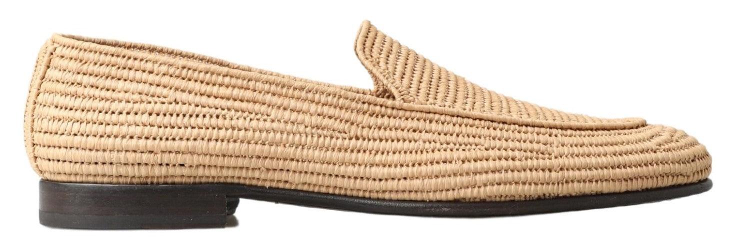 Dolce & Gabbana Beige Woven Viscose Loafers Men Casual Shoes - Ellie Belle