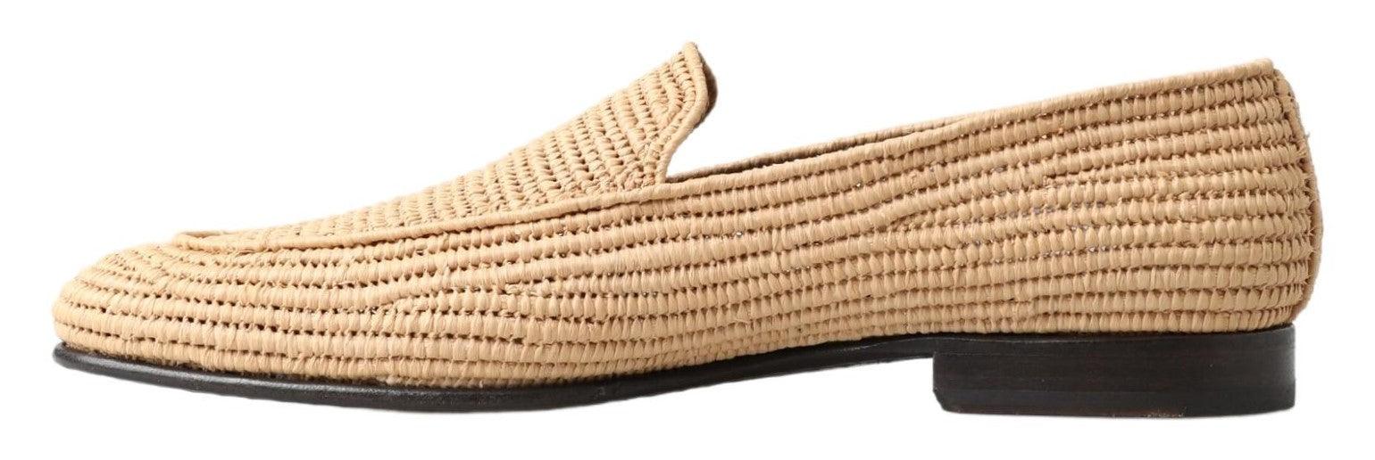 Dolce & Gabbana Beige Woven Viscose Loafers Men Casual Shoes - Ellie Belle