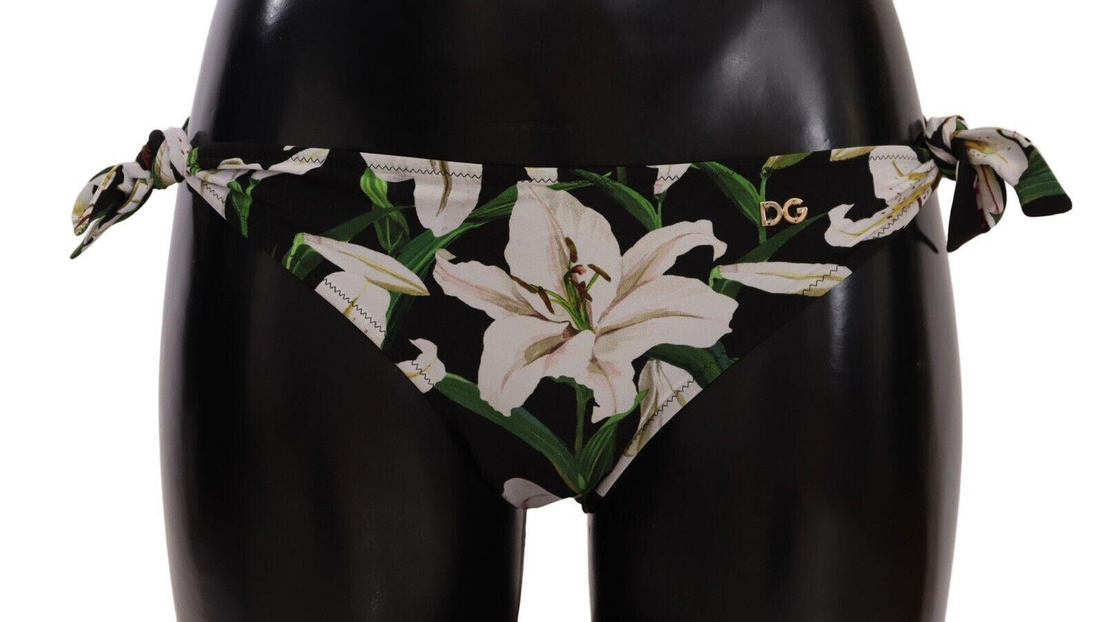 Dolce & Gabbana Bikini Bottom Black Lily Print Swimsuit Swimwear - Ellie Belle