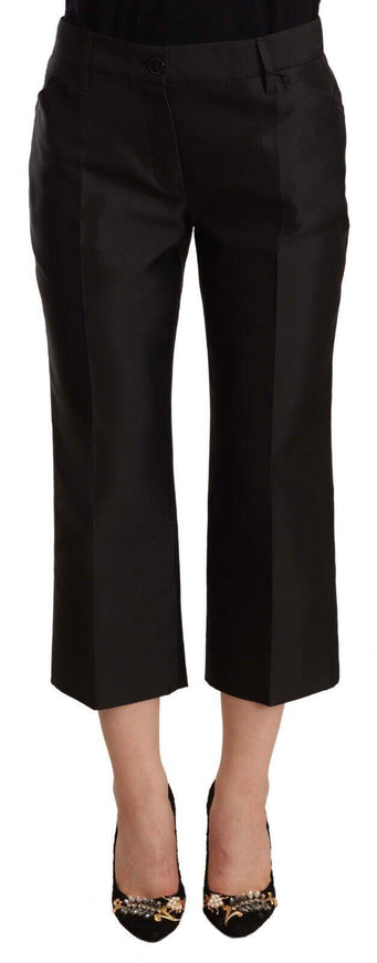 Dolce & Gabbana Black 100% Silk Flared Cropped Pants - Ellie Belle