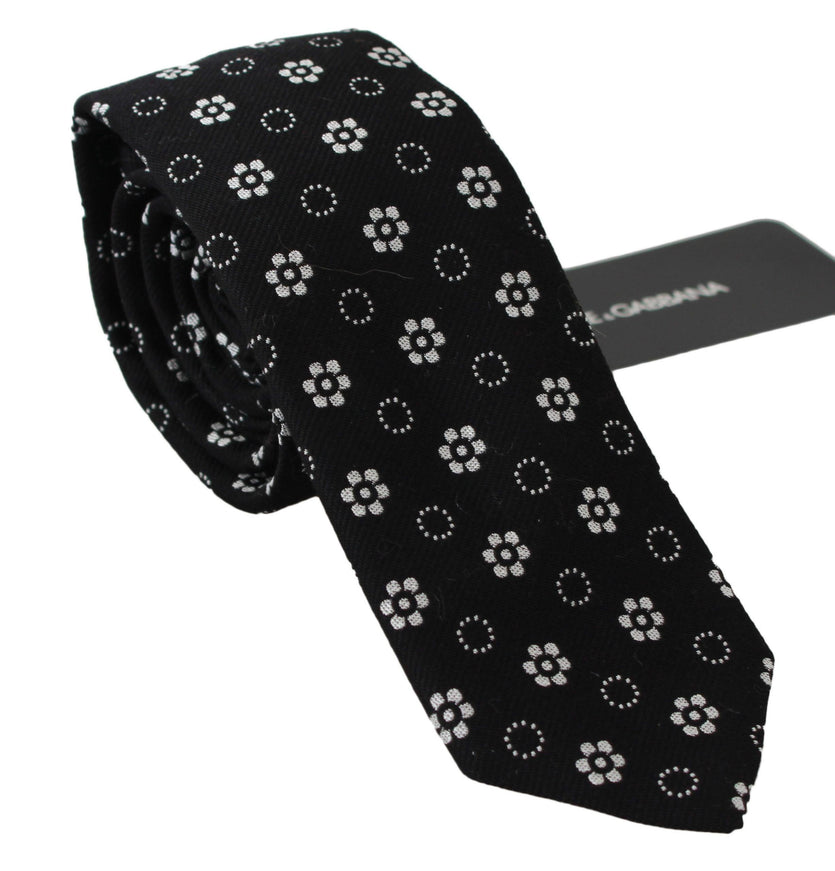 Dolce & Gabbana Black 100% Silk Floral Print Print Classic Tie - Ellie Belle