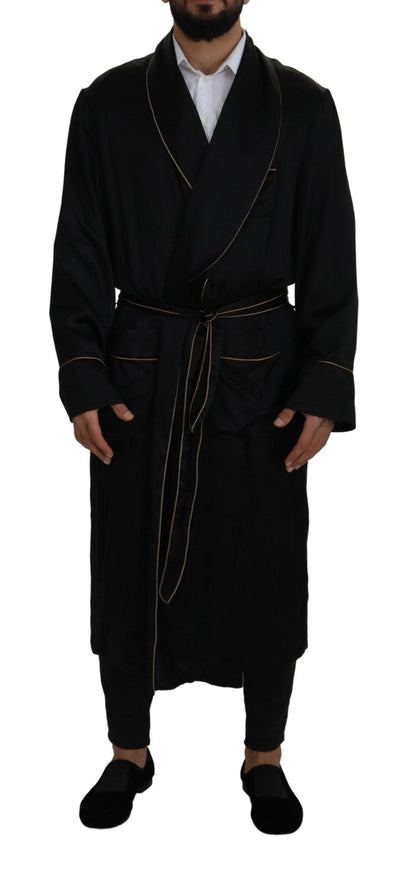 Dolce & Gabbana Black 100% Silk Robe Coat Wrap Jacket - Ellie Belle