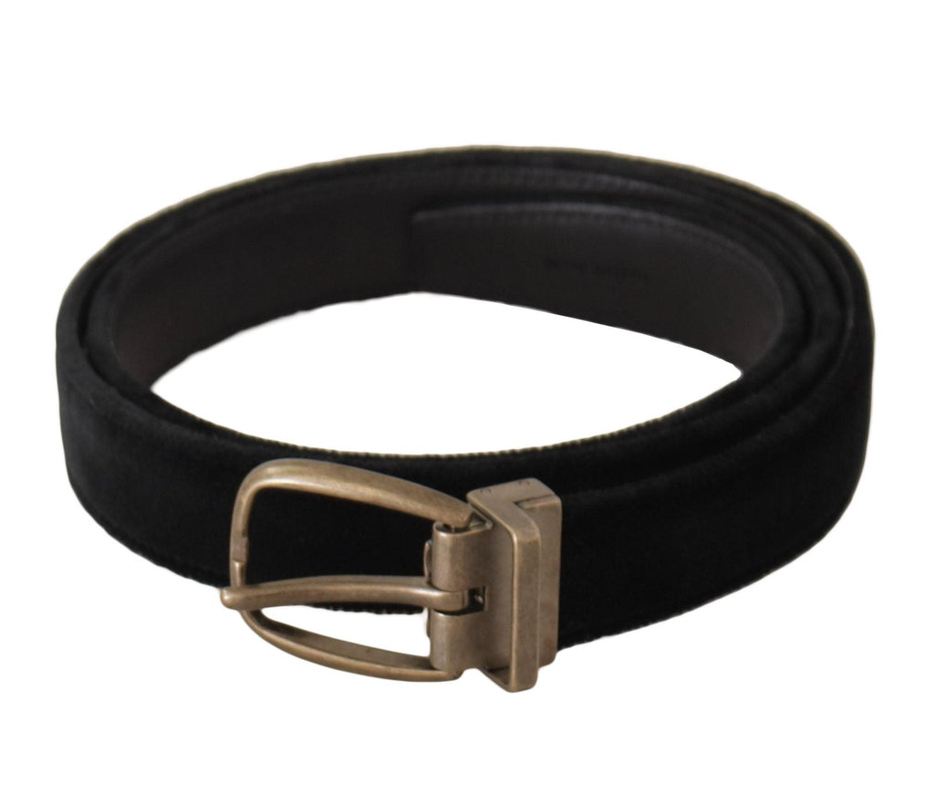 Dolce & Gabbana Black Alta Sartoria Velvet Gold Metal Buckle Belt - Ellie Belle