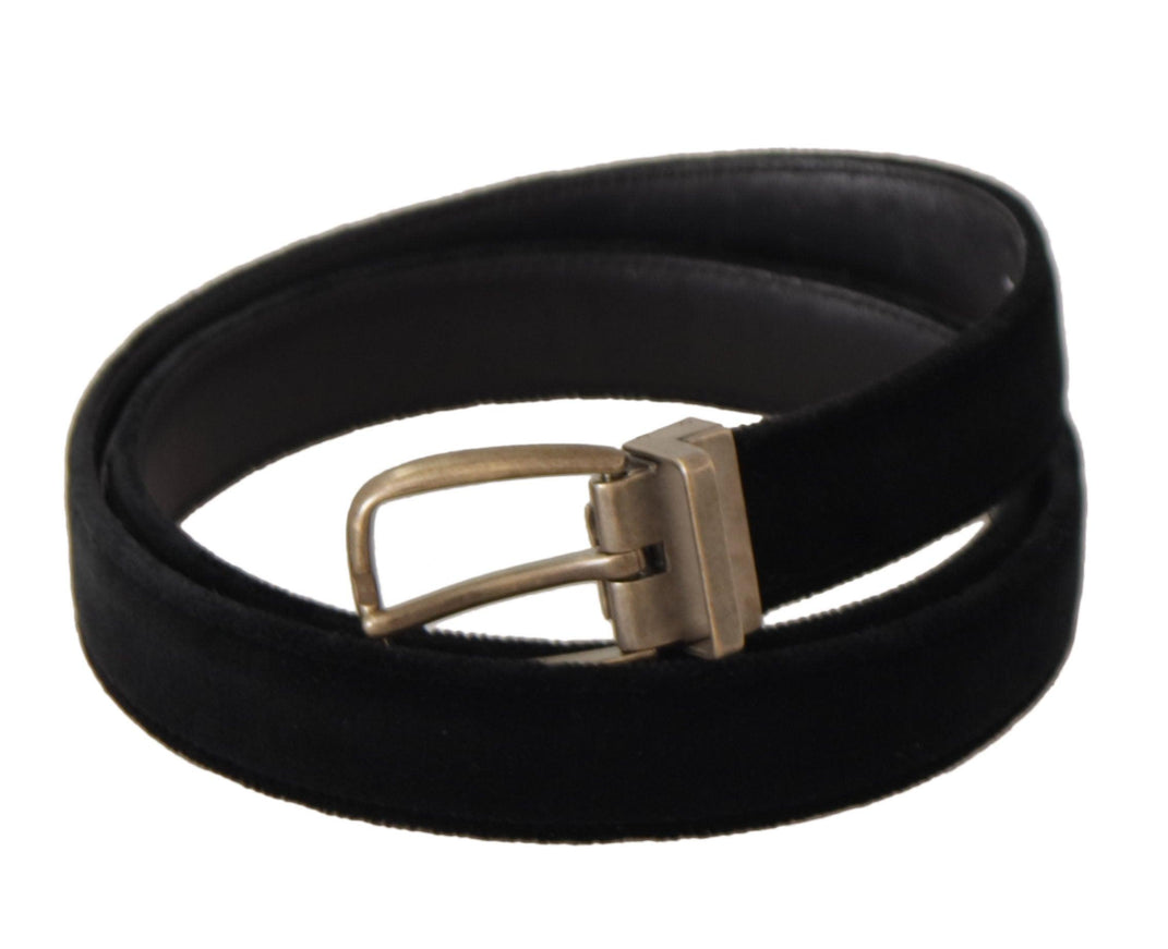 Dolce & Gabbana Black Alta Sartoria Velvet Gold Metal Buckle Belt - Ellie Belle